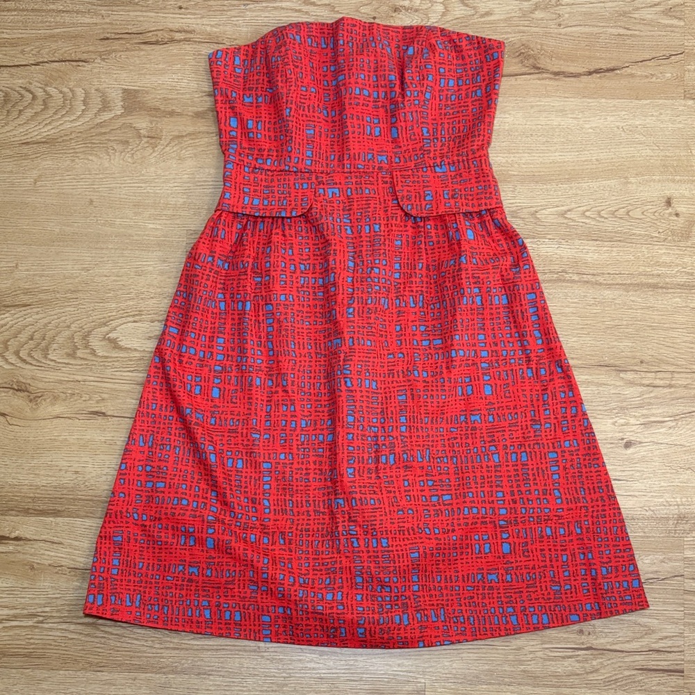 Tabitha Strapless Dress in Vibrant Red and Blue